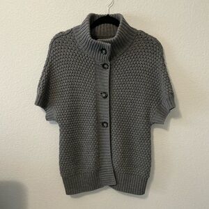 Banana Republic Gray Merino Wool Blend Short Sleeve Button-Up Sweater